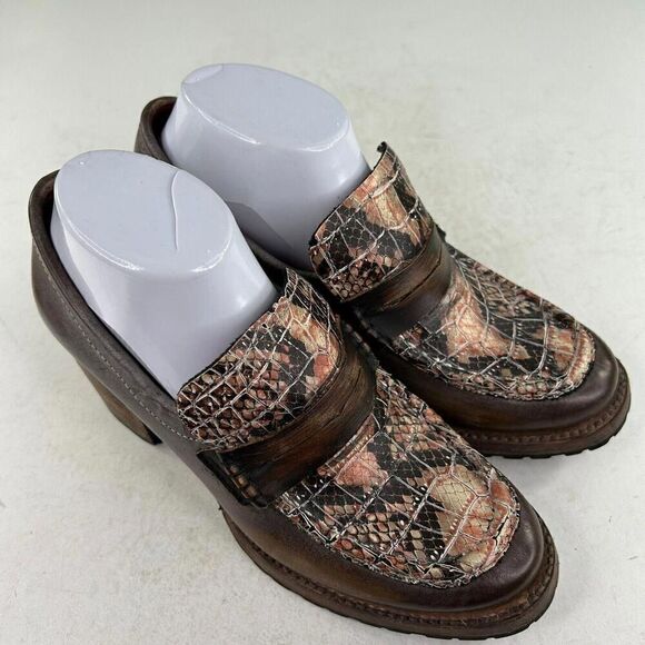 Freebird By Steven Bristol Brown Snakeskin Chunky Bootie US 8 Wester Boho Heel - Picture 3 of 10